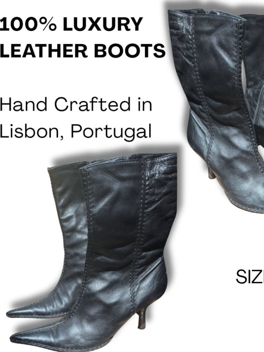 Handcrafted Black Leather Kitten Heel Boots - Made in Lisbon - EU 36 / US 5.5